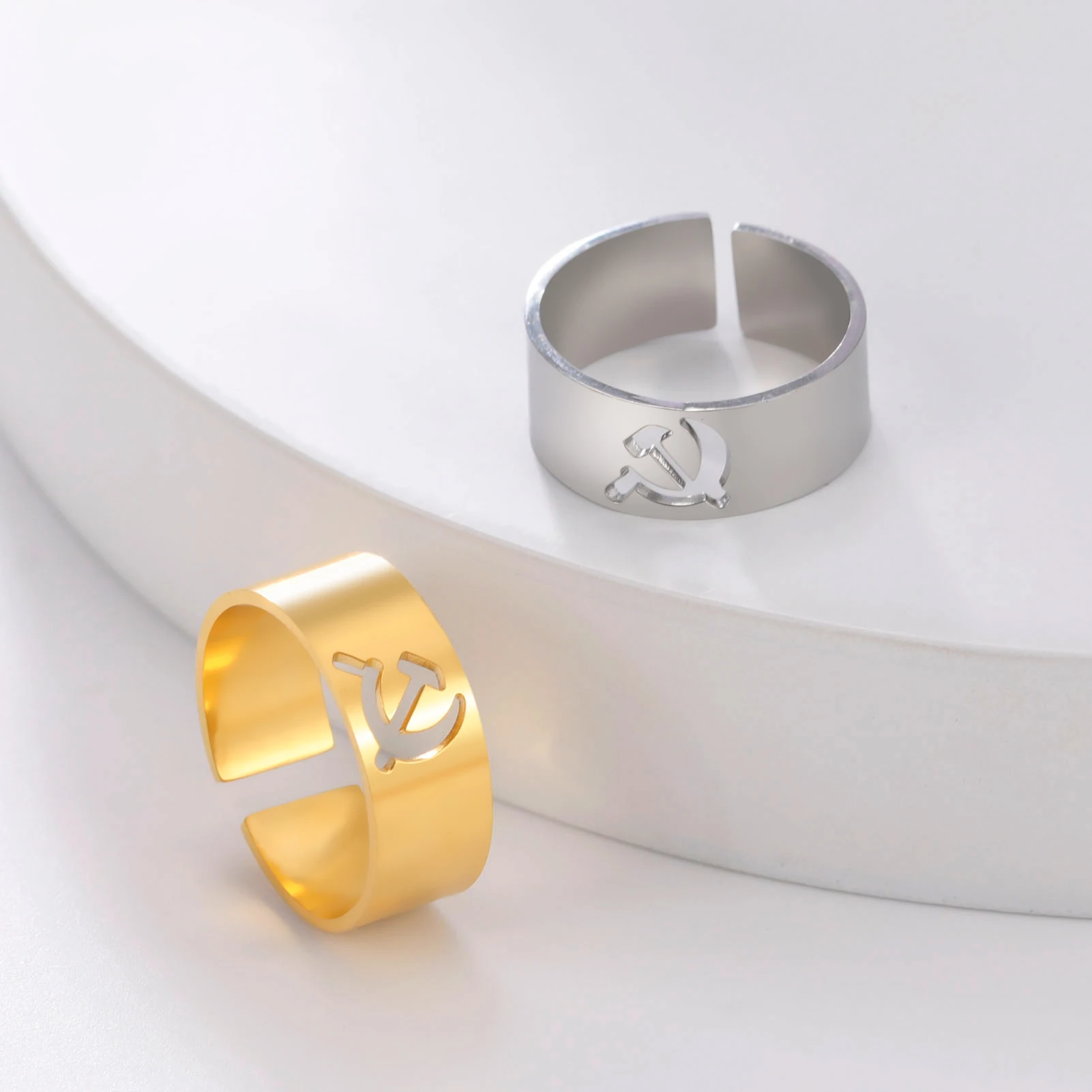 Jeshayuan 8MM Open Wide Ring Men Women Fashion Simple Stainless Steel Anniversary Jewellery Gift