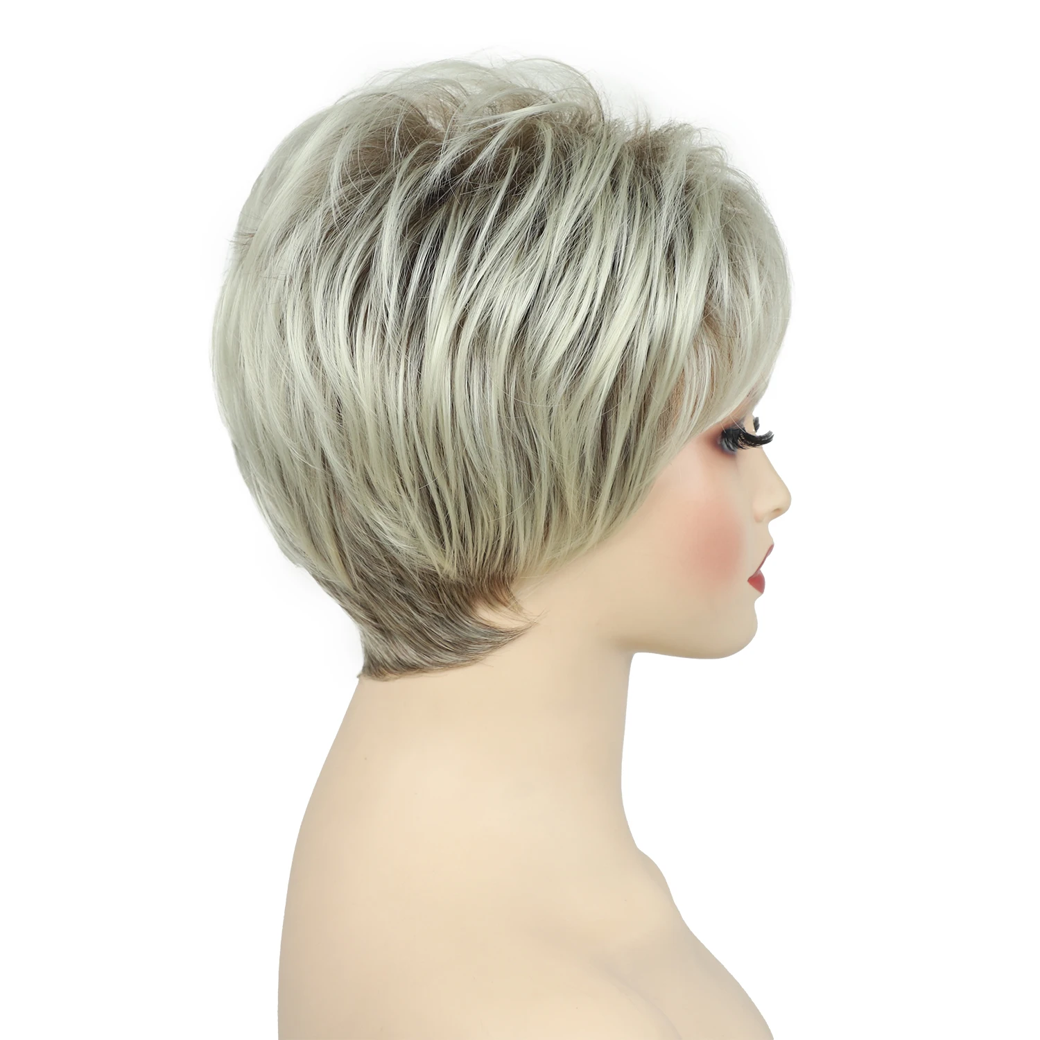 Pixie Cut Blonde Ombre Hair Women\'s Fashion Short Synthetic Wigs Daily Party Wigs for Mommy Fluffy Natural Curly Wavy Wig