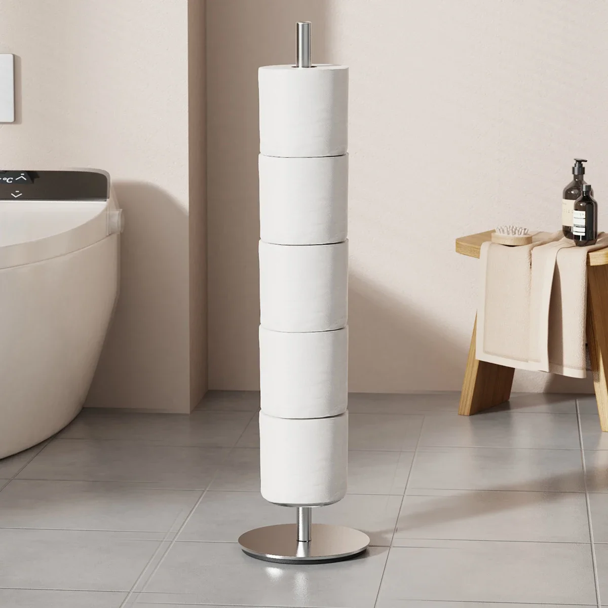 

Household Single-Pole Long Tissue Paper Holder, Bathroom Floor-Standing Toilet Roll Paper Rack, Toilet Paper Storage Rack