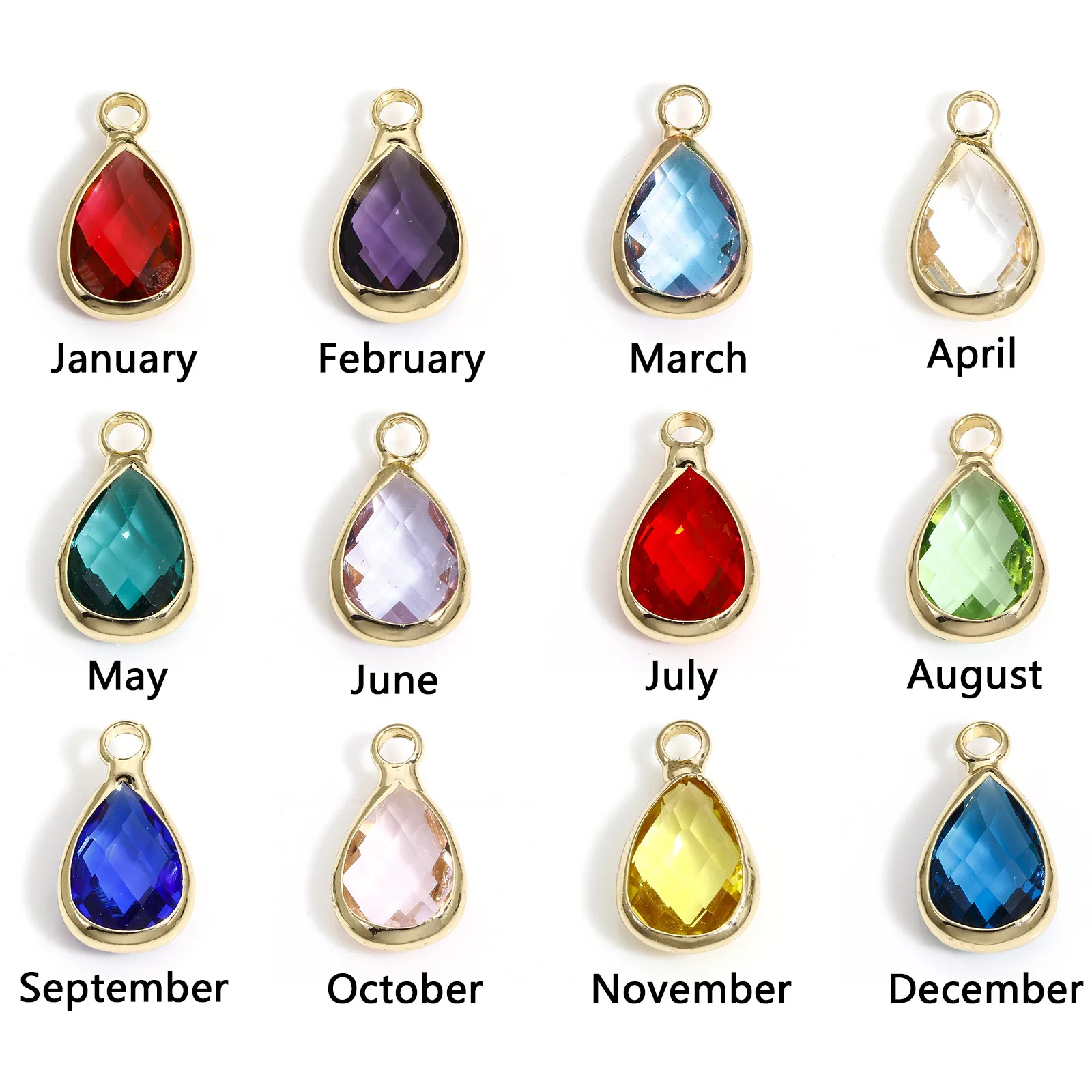 5PCs Glass Birthstone Charms For Jewlery Making Drop Shaped Faceted Rhinestone Pendants Diy Necklace Earrings Findings 14x8mm