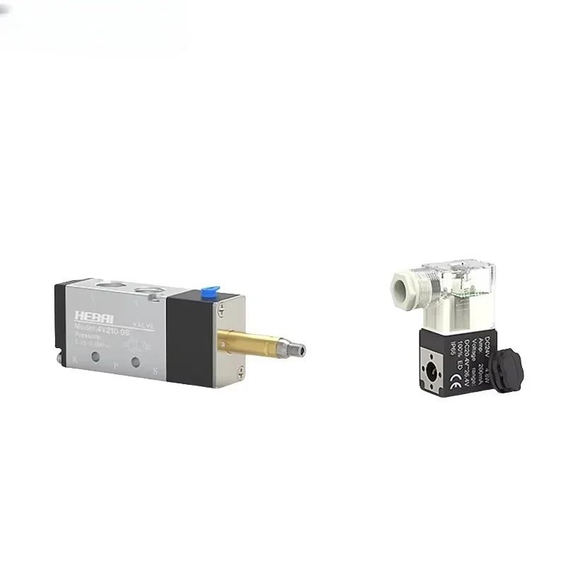 Пневматический электромагнитный клапан с фитингами, 5-ходовой, 2-позиционный, контроль воздуха, газа, магнитный 4V210-08, 12 В, 24 В, 110 В, 220 В, катушка Вольт