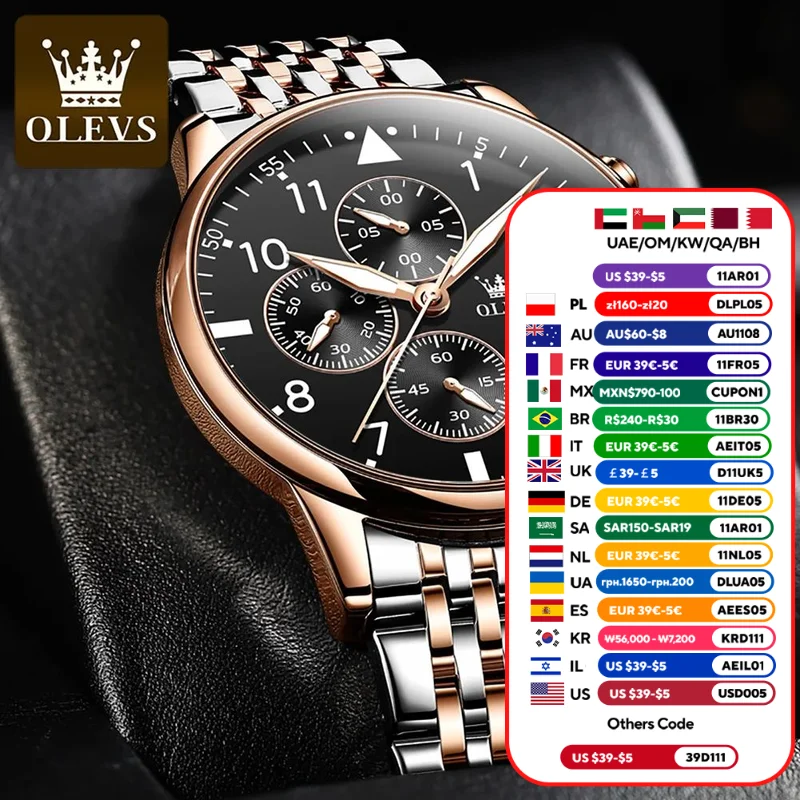 OLEVS мужские часы Ouartz Watch For Man Многофункциональные часы Классический стиль Хронограф Наручные часы Водонепроницаемые светящиеся дата