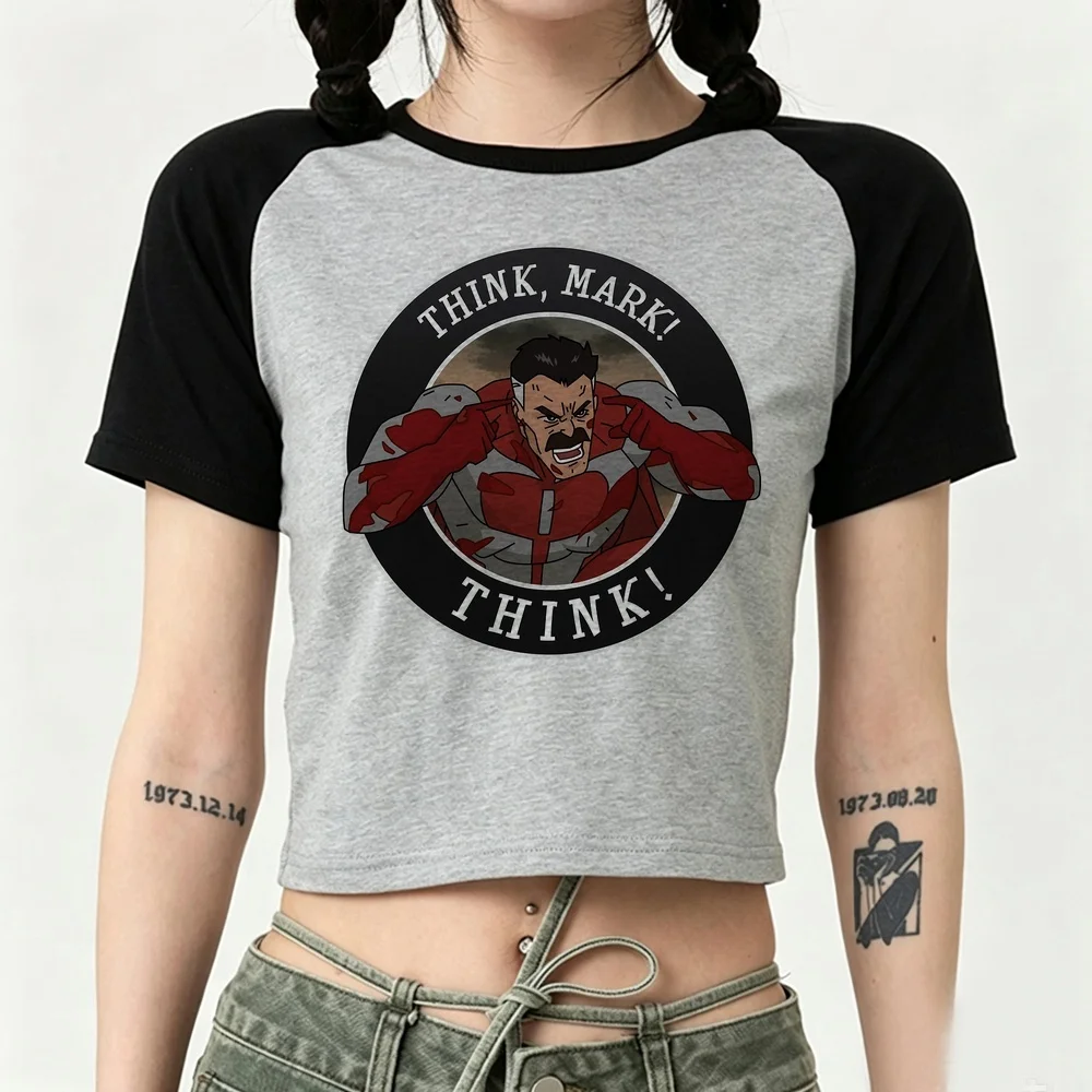 Invincible crop top ladies kawaii dollette anime summer gothic top tees cutecore kawaii scene  baddie gothic