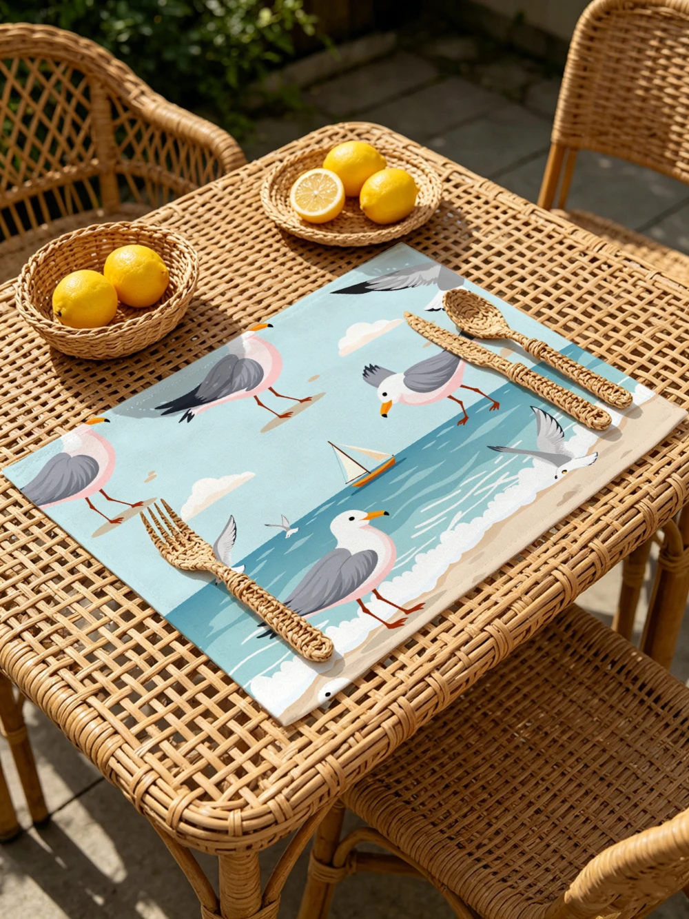 Printed Placemats for Dining Table Kitchen Holiday Parties Seagulls Flying Over Ocean Waves