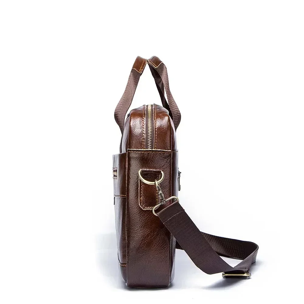 Genuine Leather Men's Briefcase for Work High Quality Laptop Bags Casual Male Shoulder  Messenger Top Layer Leather Travel Bags