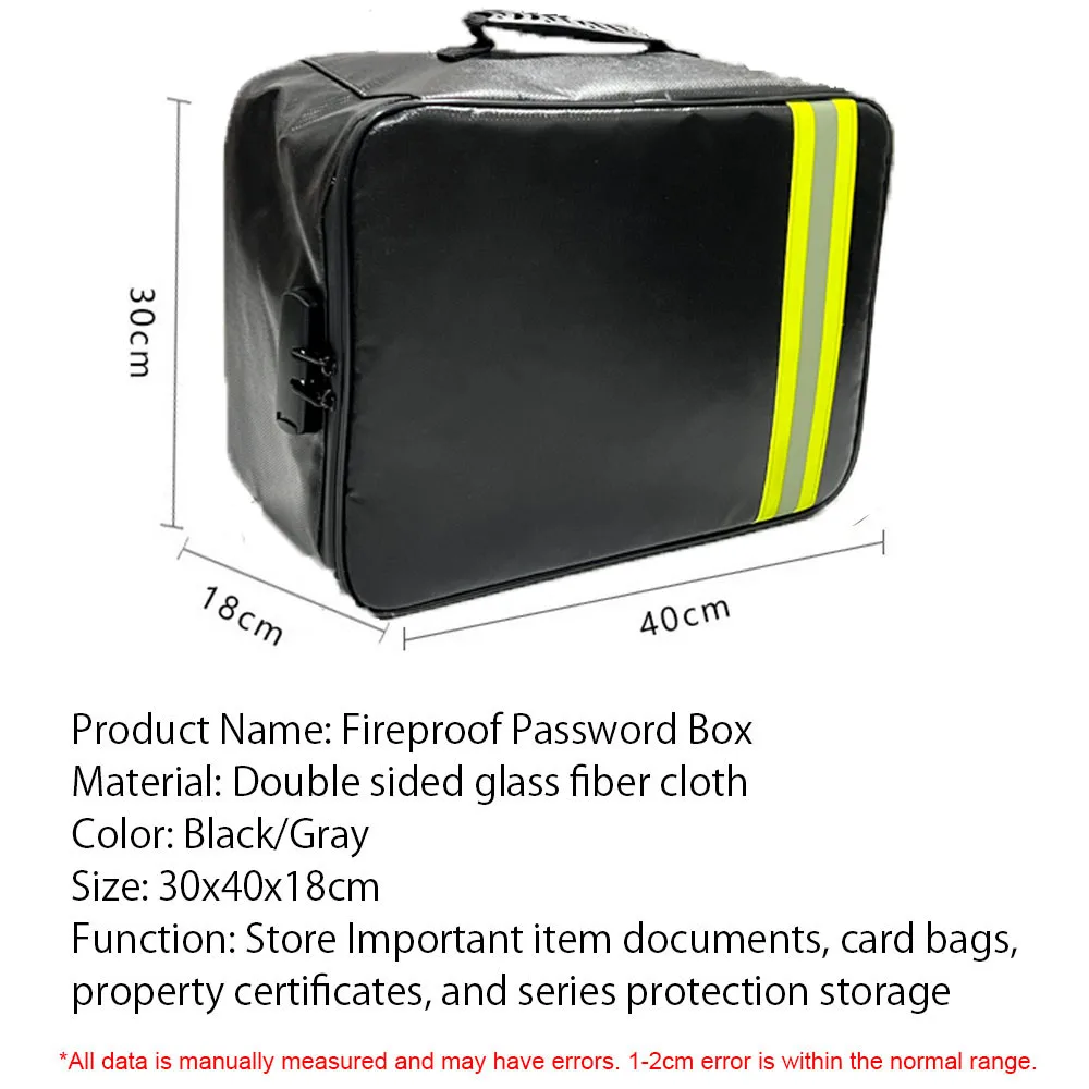 Fireproof Document Password Bag Waterproof Multi-Layer Card Passport Storage Bag Travel File Money Large Capacity Safe Organizer