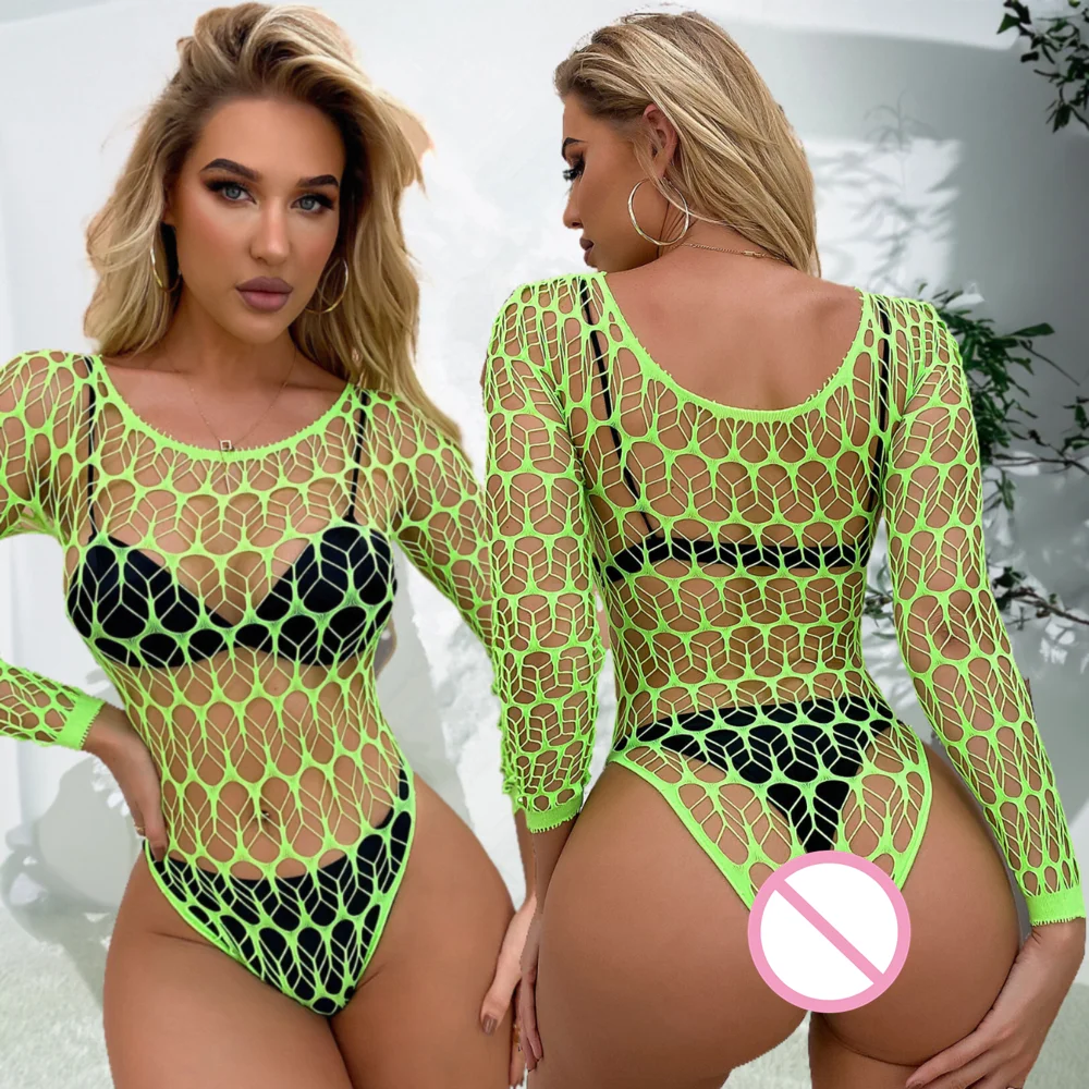 Women\'s High Elastic Underwear Nightclub Costumes Sexy Mesh Transparent Tight Lingerie Clothes Ladies Erotic Fishnet Bodysuit