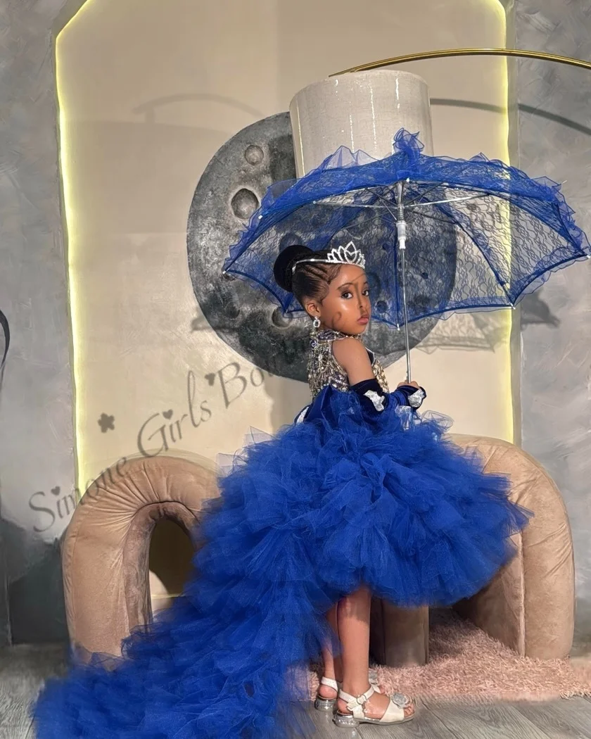Princess Royal Blue Flower Girl Dresses for Wedding Lace Tiered High-Low  Length Girls Birthday First Communion Gowns Customized - AliExpress 320