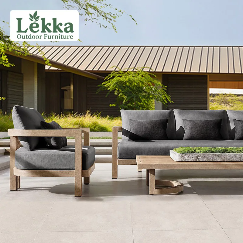 

Customized Outdoor Teak Sofa Courtyard High-end Garden Furniture Hotel Balcony Leisure Waterproof Sofa Coffee Table Combination