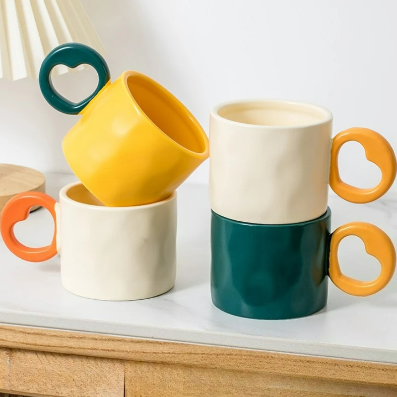 

Creative Ceramic Water Cup with Love Handle Household Office Breakfast Milk Coffee Cups Handle Tea Water Drinkware Mugs 2025 New
