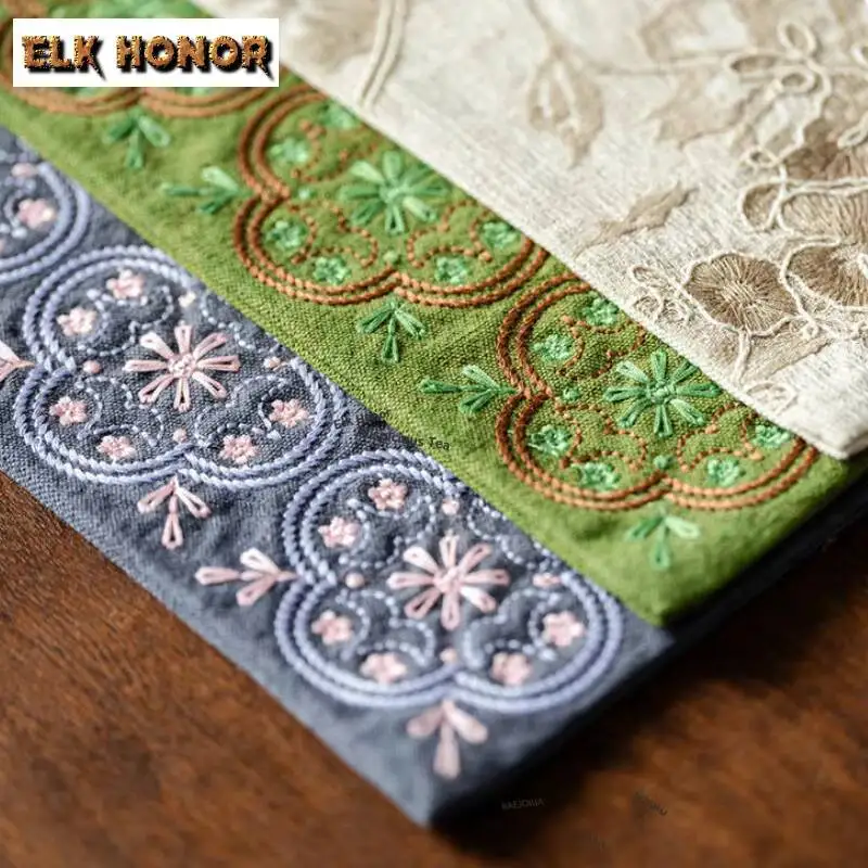 ZAEYORIA Embroidered Window Flower Tea Table Mats Vintage Drink Coaster Household Dinner Table Cloth Mat Teaware Decoration