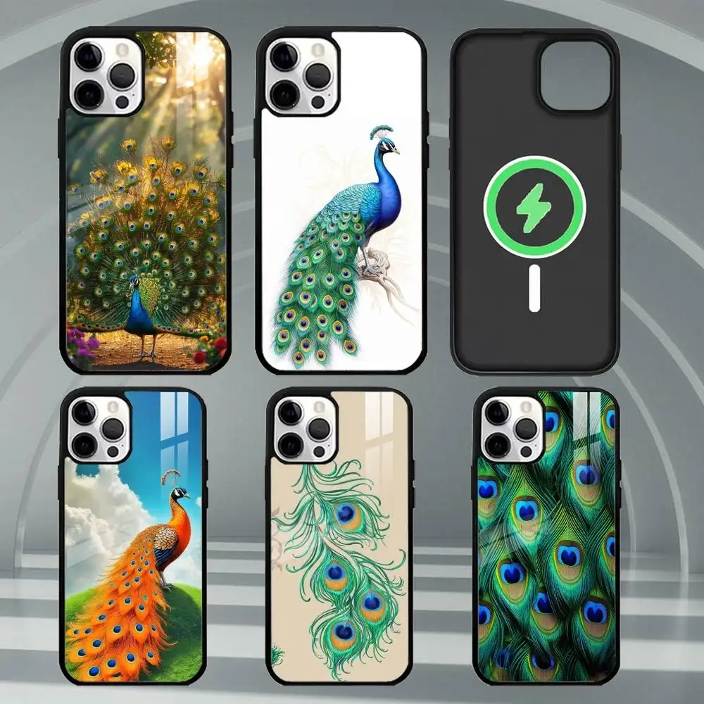 

P-Peacock Phone Case For iPhone17,16,15,14,13,12,11 Plus,Pro Max Magnetic For Magsafe Wireless Charging