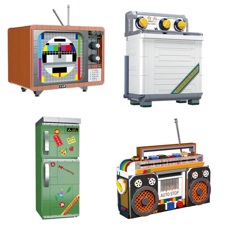 1990s Creative Retro Electrical Appliances Refrigerator Radio Mini Block Television Washer Building Bricks Figures Toys For Gift