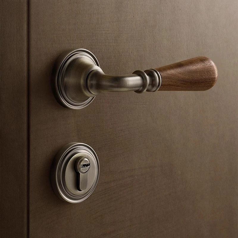 

Mid-Century Modern Solid Walnut Door Lock Silent Magnetic Latch Detachable Handle for Bedroom & Study Door with Noise Reduction