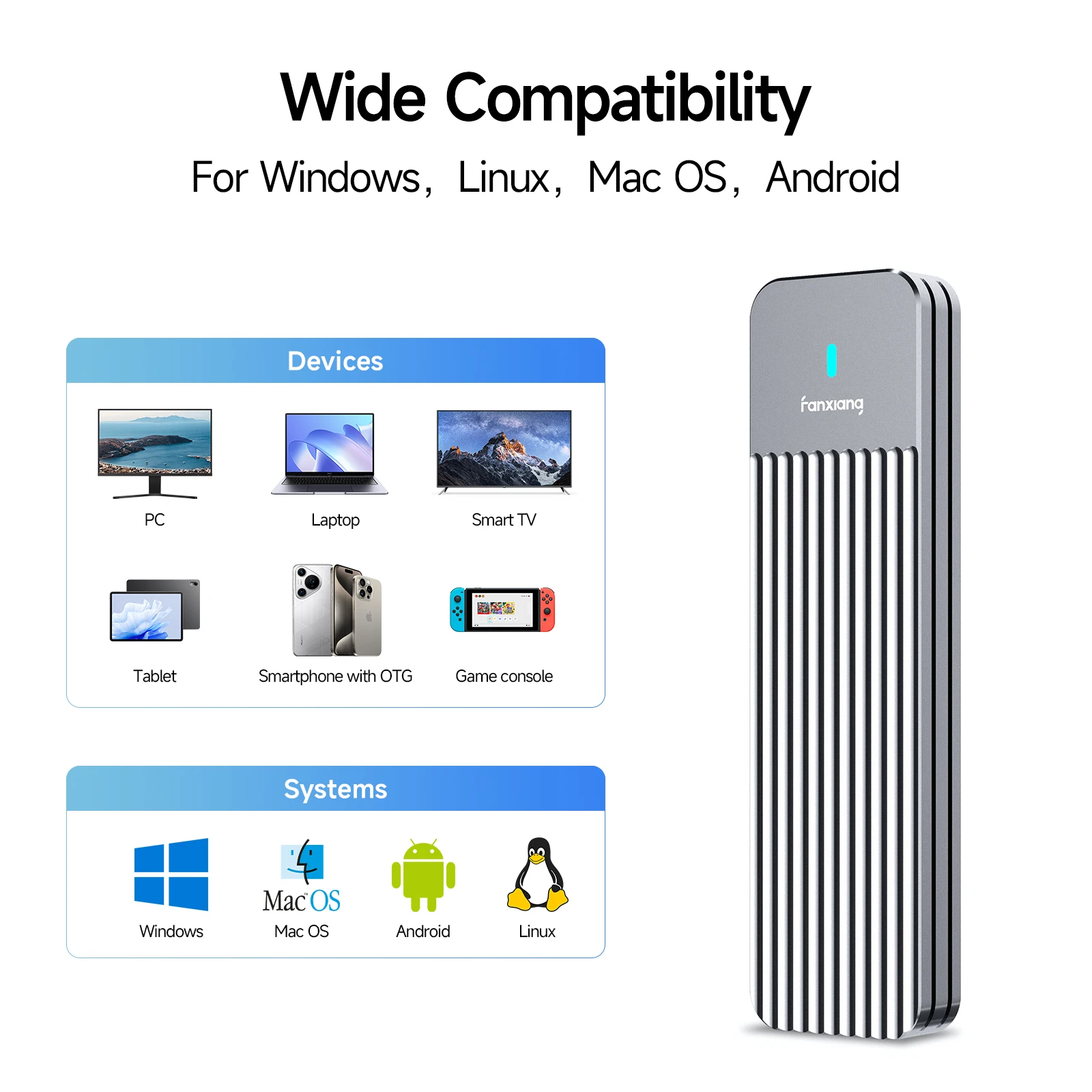 [سفينة الاتحاد الأوروبي/الولايات المتحدة] حاوية Fanxiang MD87 M.2 SSD بسرعة 10 جيجابت في الثانية NVMe/NGFF-SATA بروتوكول مزدوج USB 3.2Gen2 Type C يدعم مفاتيح M/B+M/2230/2280