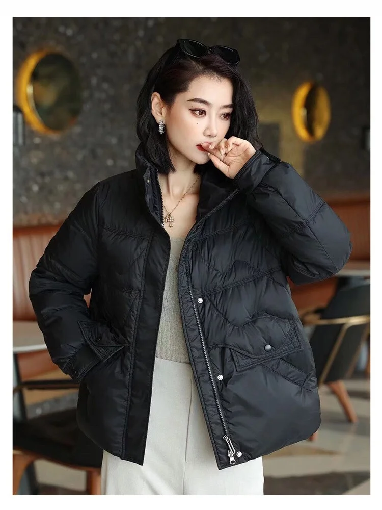 2023 Autumn Winter Women New Korean Solid Color Casual Small Figure Slim Fashion Warm Lightweight Thin Down Jackets Zipper Coat