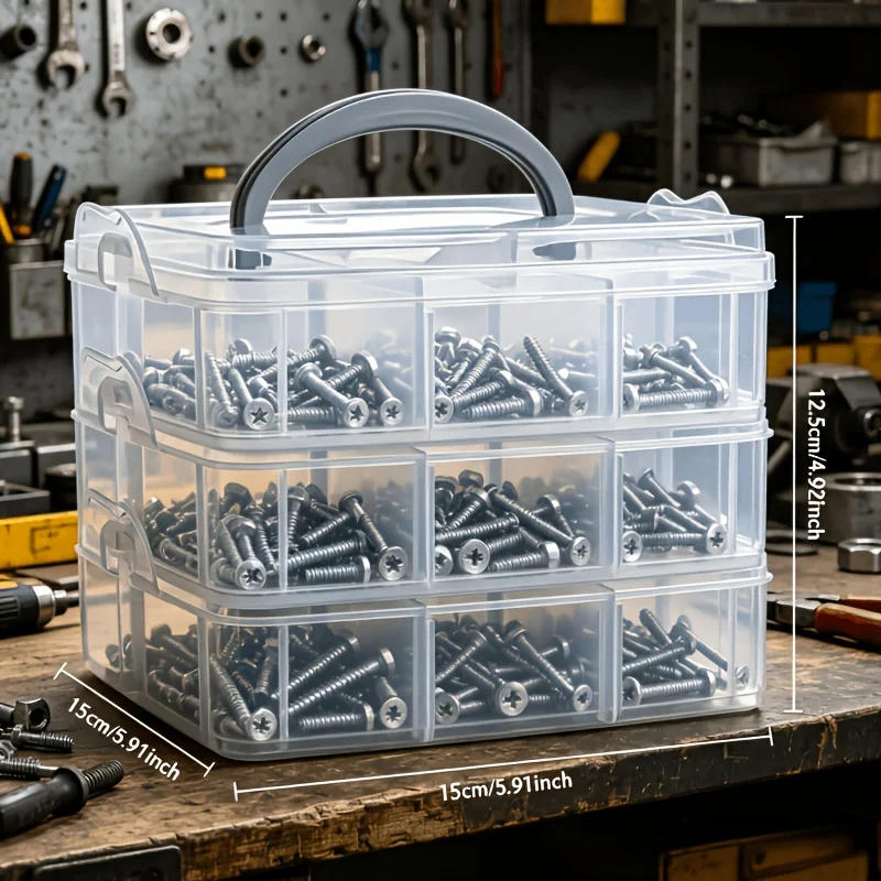 3-Layer 18 Grid Transparent Durable Plastic Toolbox with Storage Box Cover - Suitable for Jewelry, Hardware, Handmade Materials