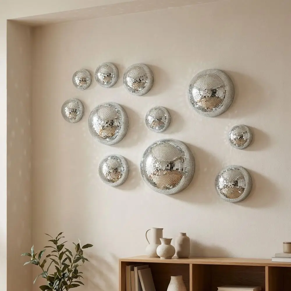 5Pcs Metallic Disco Ball Half Wall Decor Semicircle Light-refracting Dome-shaped Disco Wall Decor Adhesive-backed