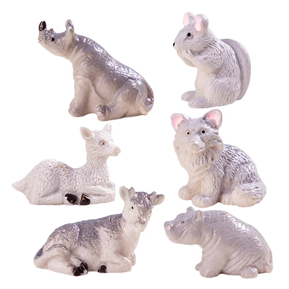 

6 Miniature Statues Resin Figurines Micro L Decor Resin Animals Variety Pack Small Space Office Desk Moss Garden