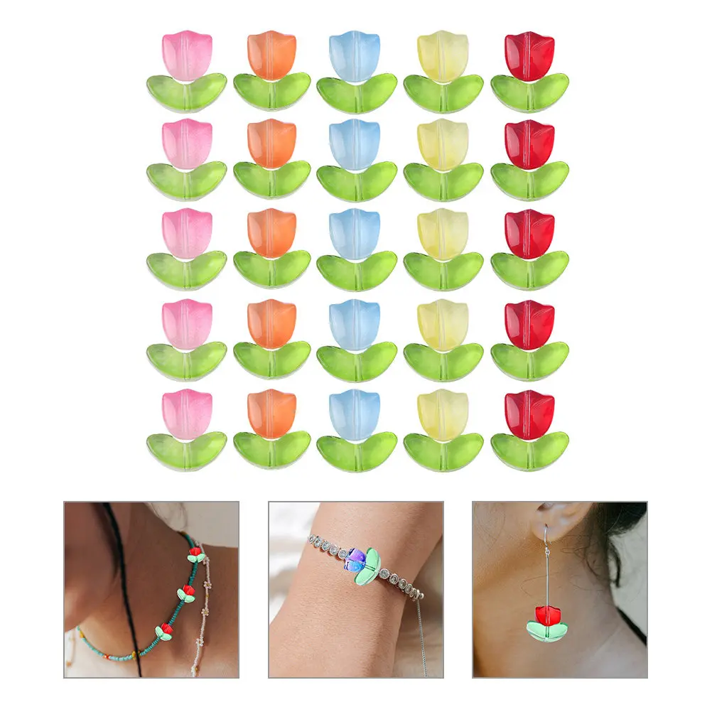

120Pcs Tulip Beads DIY Jewelry Making Supplies Glass Spacer Beads for Necklace Bracelet Craft Accessories Tulip Charms