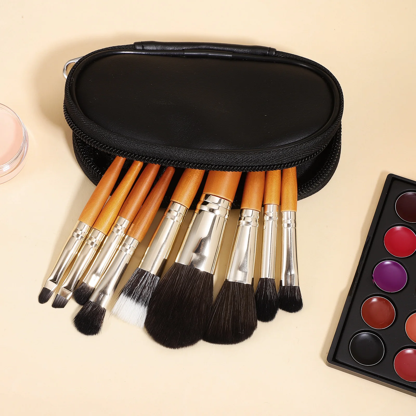

9 pcs Travel Makeup Brushes Set Professional Bag Eyeshadow Foundation Blush Brushes Storage Case Suitable Home Salon