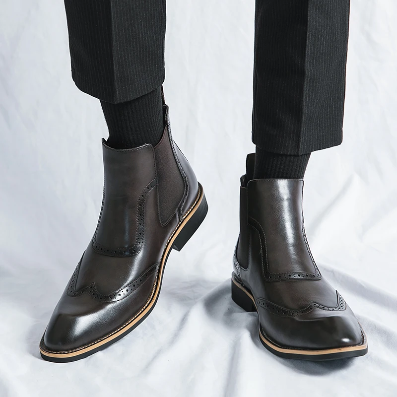 

Men's high top leather shoes Fashionable British gentleman style Outdoor leisure party Daily Business Office Men's Short Boots