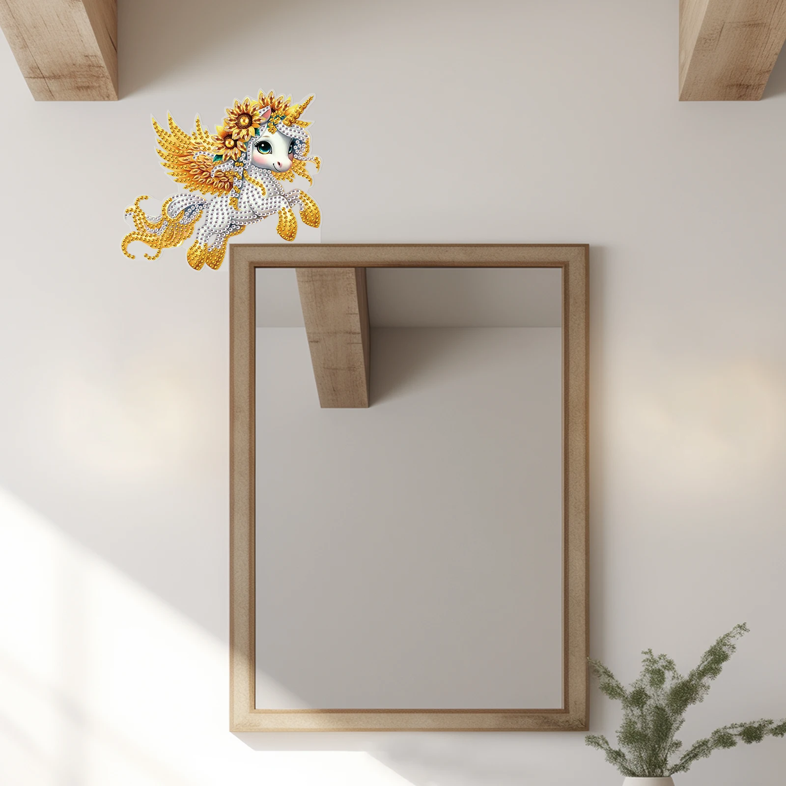 مجموعات ديكور ركن الباب الماسي، حصان أبيض أكريليك شكل خاص باب المطبخ المنزلي الماسي، إطار الصورة ديكور فني هدية