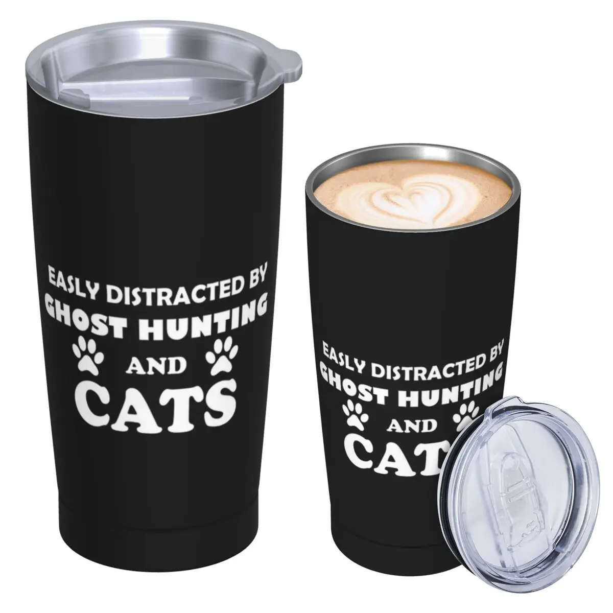 Easily Distracted By Ghost Hunting And Cats Stainless Steel Tumbler Vacuum Insulated Mug Thermal Cold Cup Straws With Lid 20oz