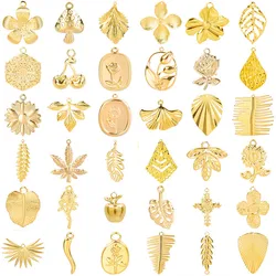 5Pcs/Lot Stainless Steel Assorted Boho Lotus Flower Palm Maple Leaf Charms DIY Lucky Horn Hot Pepper Pendant Jewelry Accessories