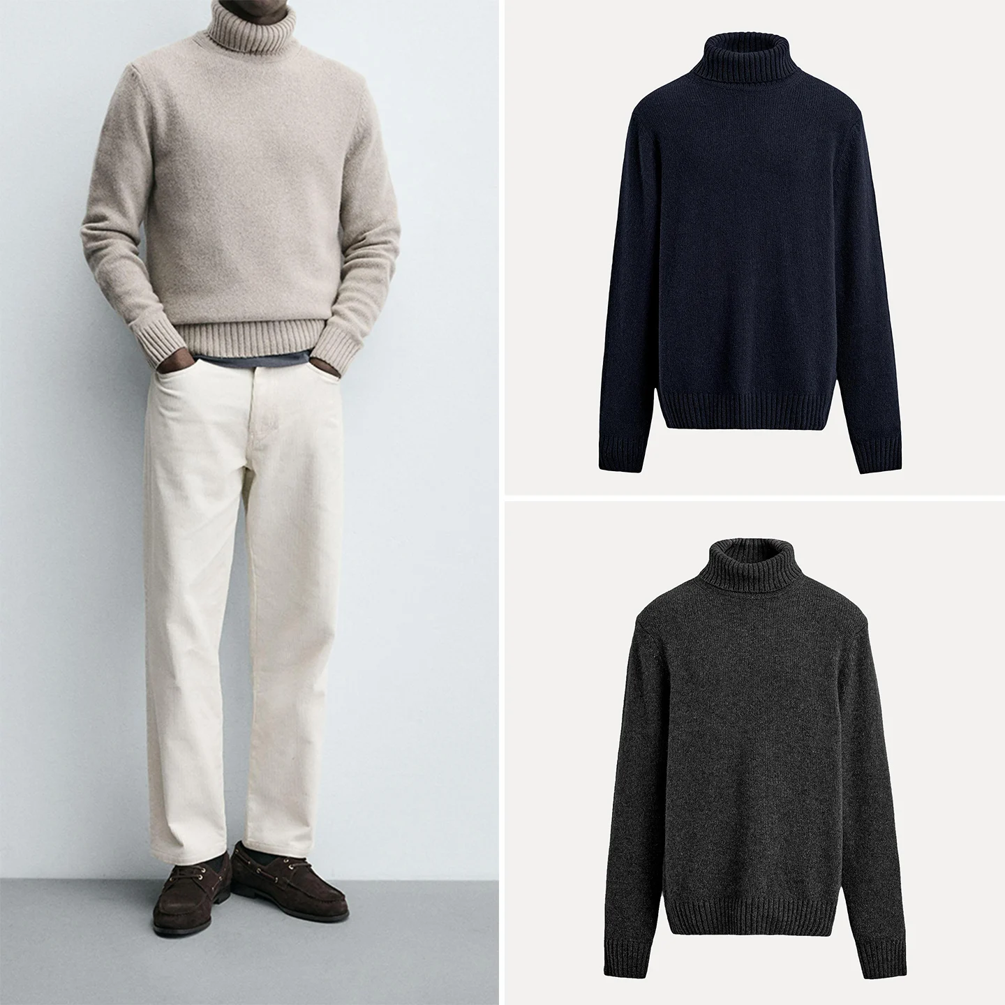 

Autumn 2025 Men's Casual Loose Fit High Ne Knitwear Versatile Straight Leg Long Sve Breathable Comfortable Daily Wear