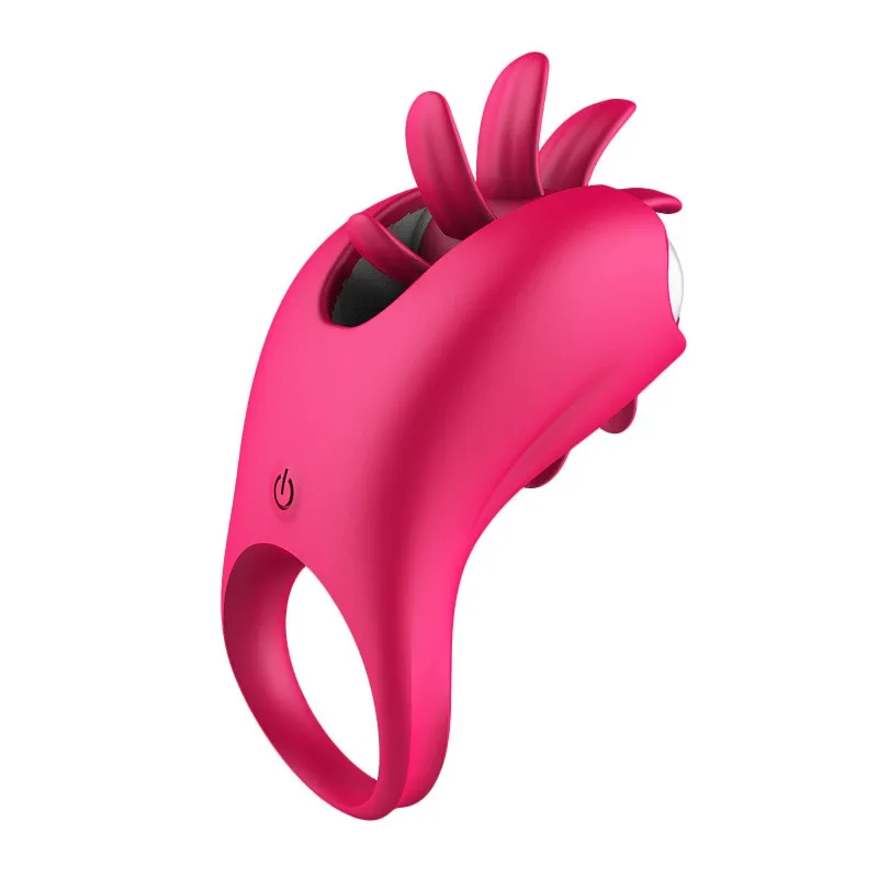 Silicone Touching Passion USB Rechargeable 10-Frequency Vibration Tongue Ring Cock Ring Delay Ejaculation Sex Toys for Men