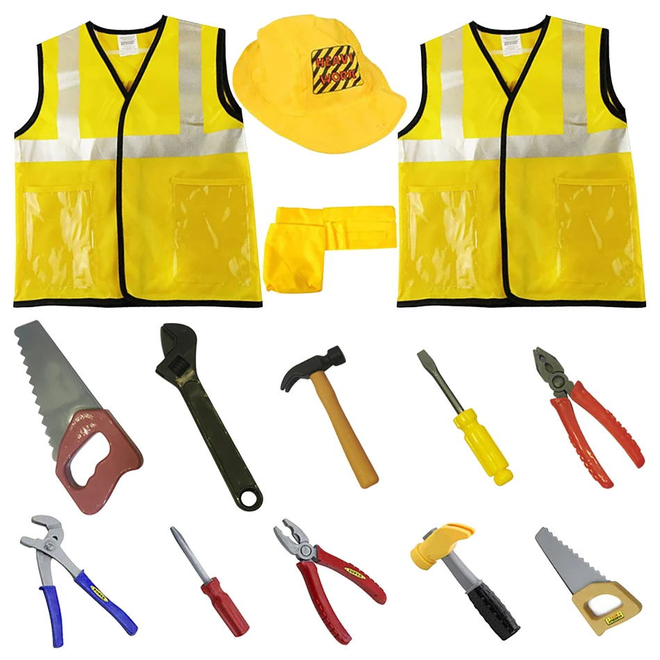 

Детский светоотражающий жилет-костюм инженера-строителя с набором образовательных аксессуаров для вечеринки на Хэллоуин и школьных ролевых игр