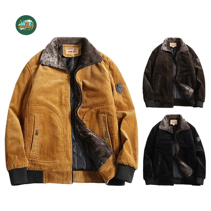 W2EJOURNEY EU US Size Luxury Quality Outdoor Jacket Factory Direct Sale Winter Corduroy Men's Cotton Stand Collar Casual Jacket