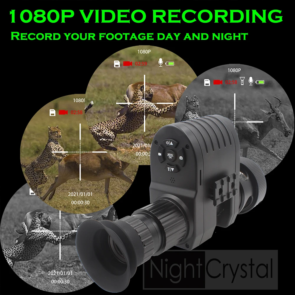 Megaorei M4A 1080P HD Monocular Night Vision Scope Attachment Hunting Camera with 850nm IR Flashlight & OLED Screen