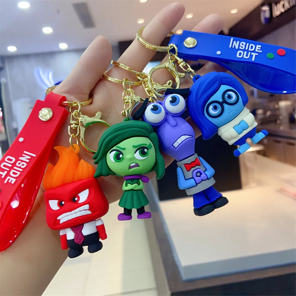 Disney Anime Inside Out Keychain Mind Wars Sad Emotions Kawaii Action Figure Model Toy Doll Men\'s Car Key Pendant Accessories