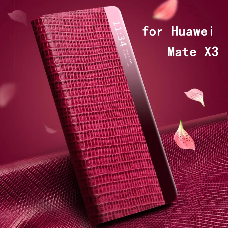 Pink Crocodile Case for Huawei Mate X3 Carcasa Genuine Leather Phone Funda for Huawei Mate X3 Fundas Skin Folding Coque Capa