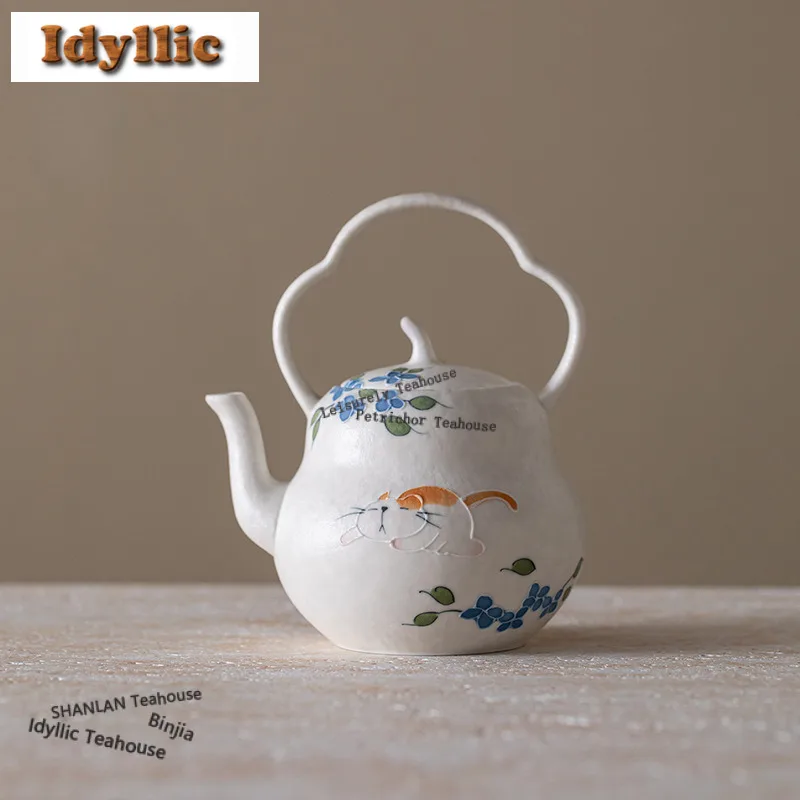 170ml Stack Painting Cute Cat Teapot Boutique Tea Infuser Pot Household Tea Soaking Kettle With Filter Cafes Supplies Ornaments