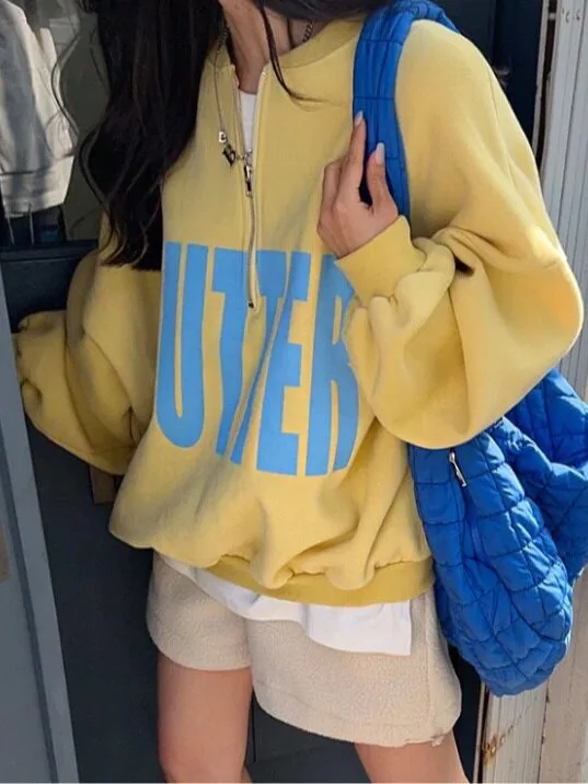 Chic Long Sleeve Letter Print Hoodie Women's Korean Style Casual Streetwear Autumn Spring Winter Fashionable Versatile Sweats...