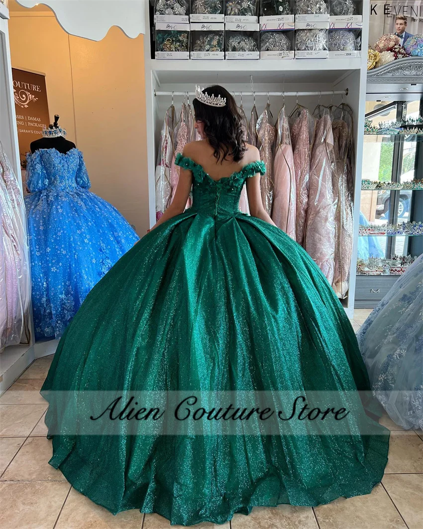 Exquisite smaragdgrüne Quinceanera-Kleider, Prinzessin, Perlen, Kristalle, Applikationen, Geburtstagskleider, Abschlussfeiern, Vestidos de 15, individuell anpassbar