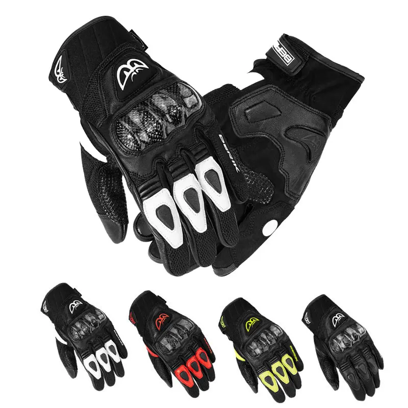 Berik Leather Motorcycle Gloves Man Touchable Screen Mesh Ventilation Genuine Leather Carbon Fiber Locomotive Glove Four Seasons