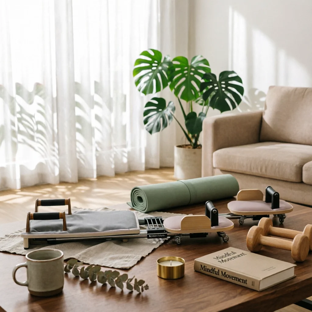Pilates Reformer Core Bed Curved Footboard Portable Pilates Reformer Fitness Gear Space-Saving Home Gym