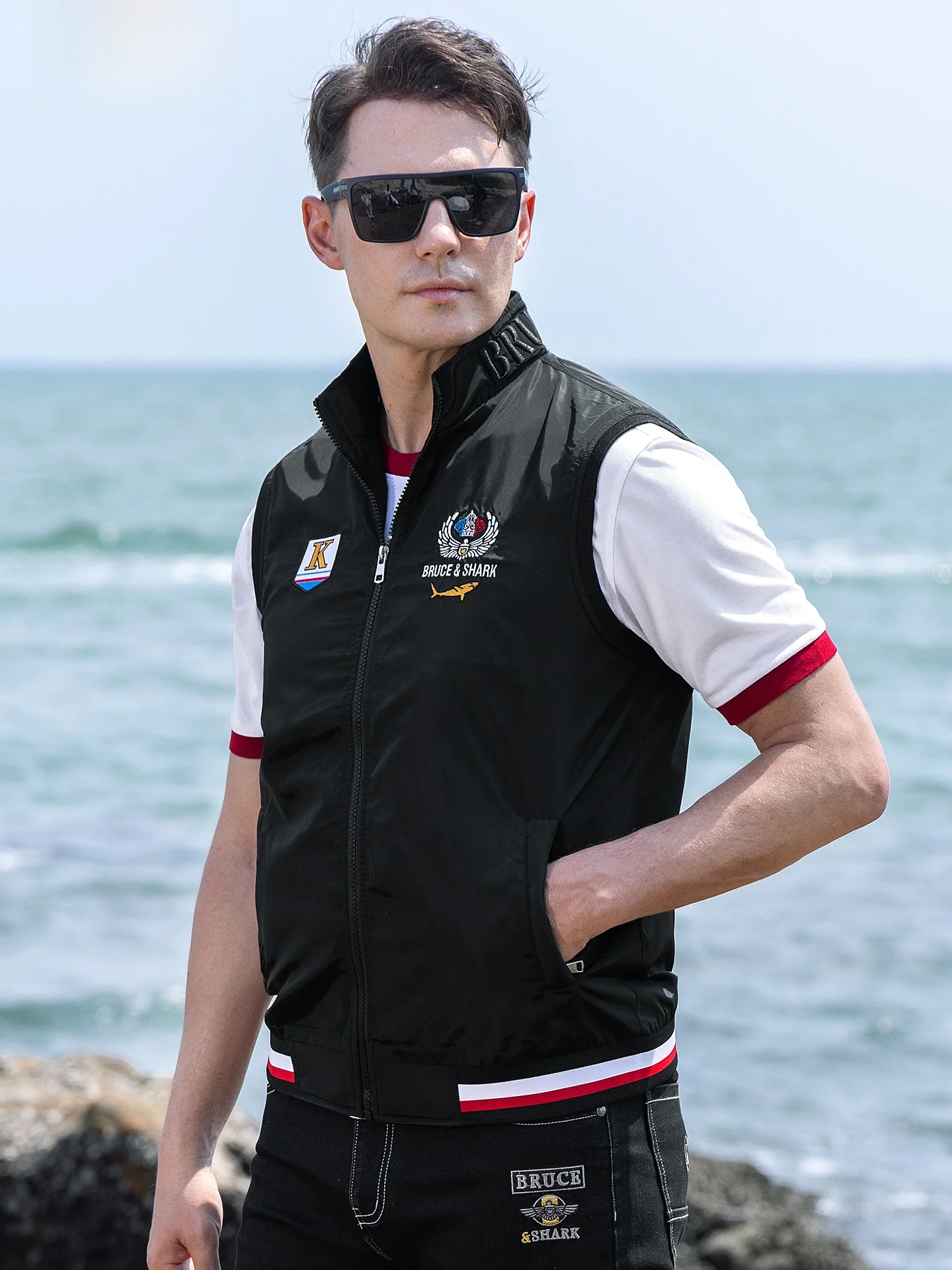 

Bruce & ark Men's Loose Fit Spor Vest Autumn 2025 Thin Outerwear oulder Pad Jaet Urban Faion Polyester Fiber