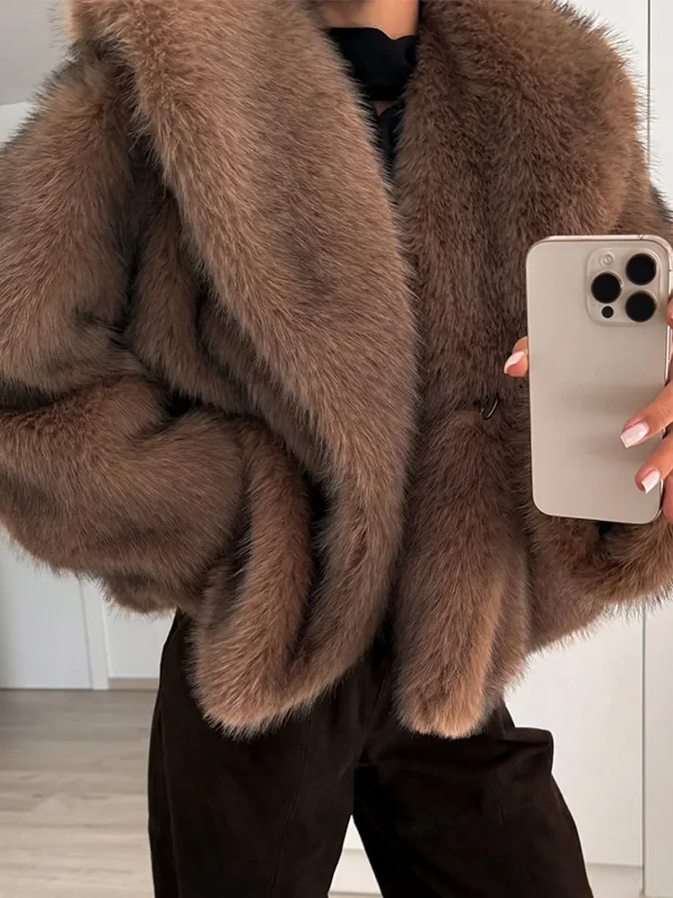 Furry Faux Fur Coat For Women Lapel Long Sleeve Thick Jacket Fashion Vintage Casual Warm Luxury Coat Winter New Lady Streetwears