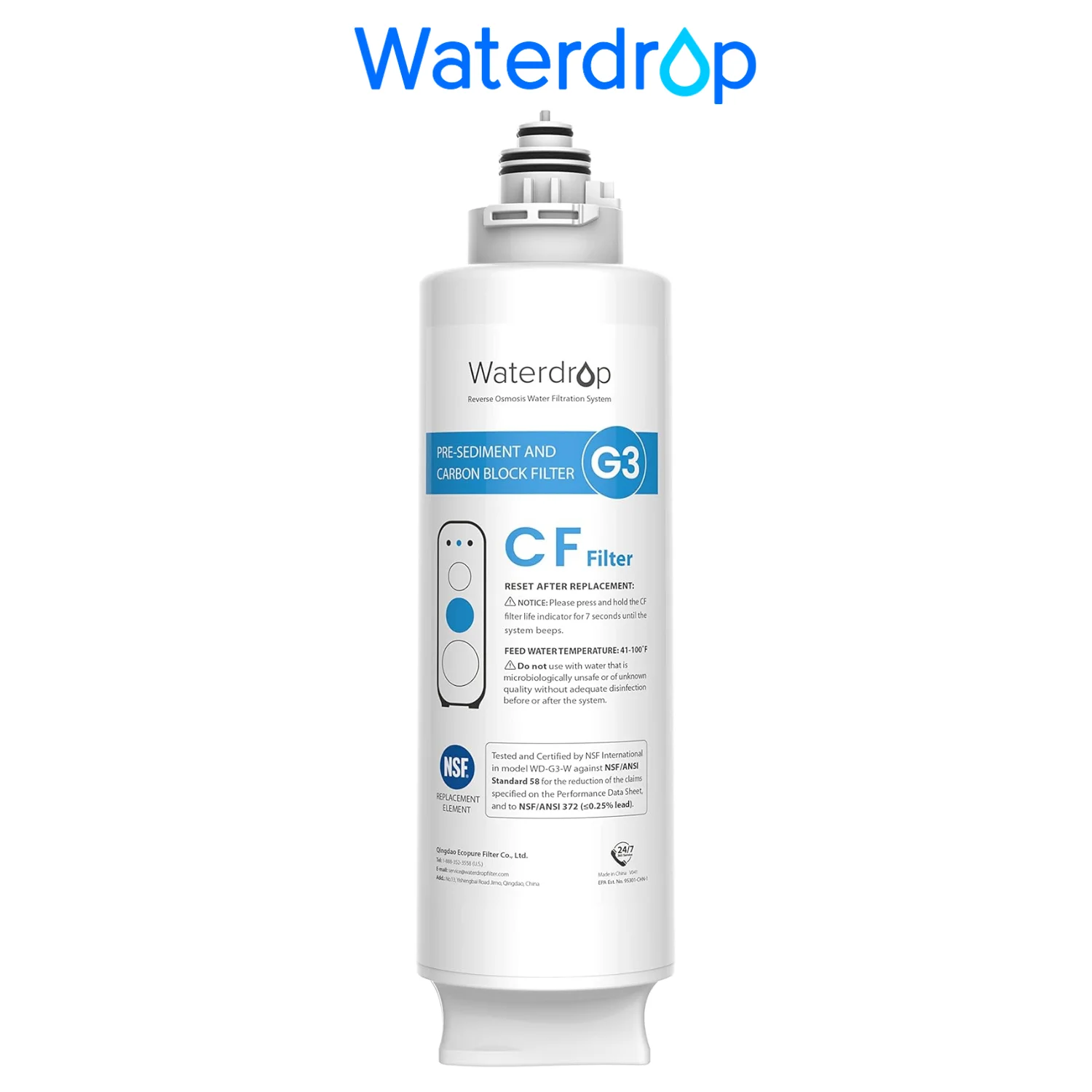 Waterdrop G3-N1CF Filter, Replacement for Waterdrop G3-W & G3P600 & G3P800 Reverse Osmosis System, 6-month Lifetime