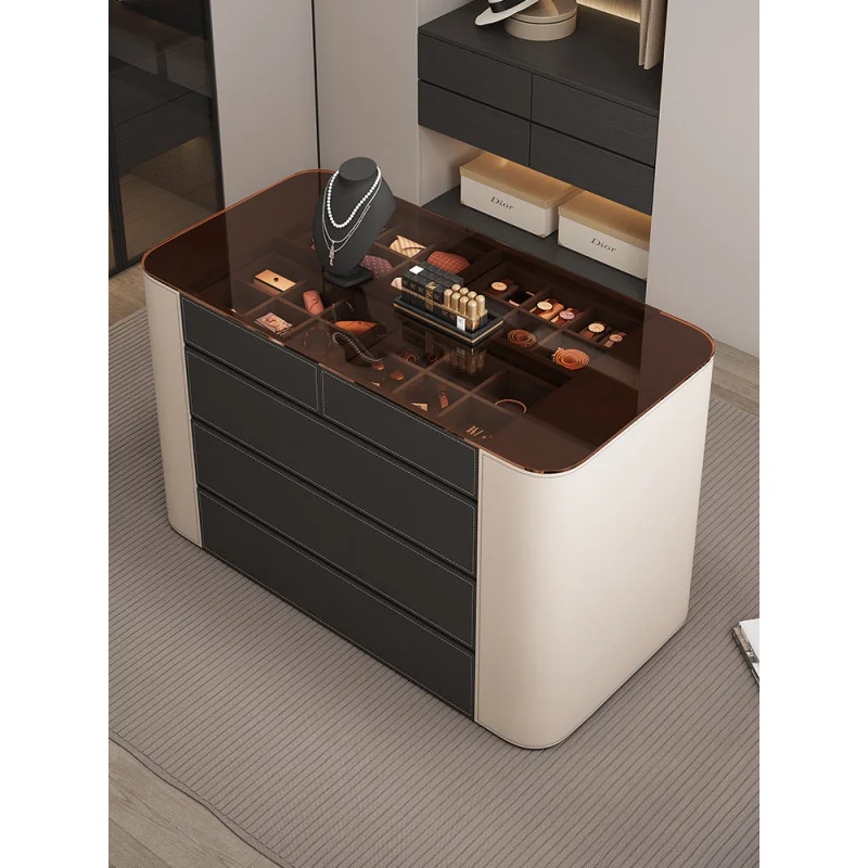 custom.Italian Style Minimalist Modern Light Luxury Solid Wood Floor-standing High-end Jewelry Storage Cabinet 5+ Drawers Be