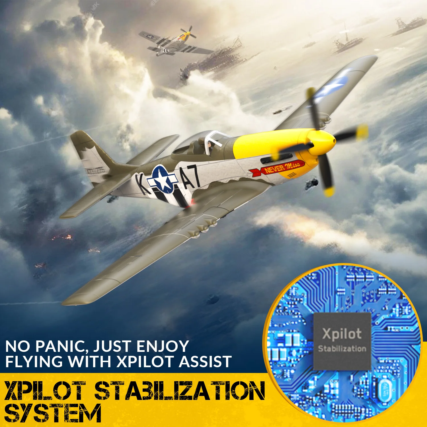 VOLANTEXRC 500MM Brushless Mustang P51 RC Warbird Airplane with Gyro Stabilizer 768-2 76802 RTF