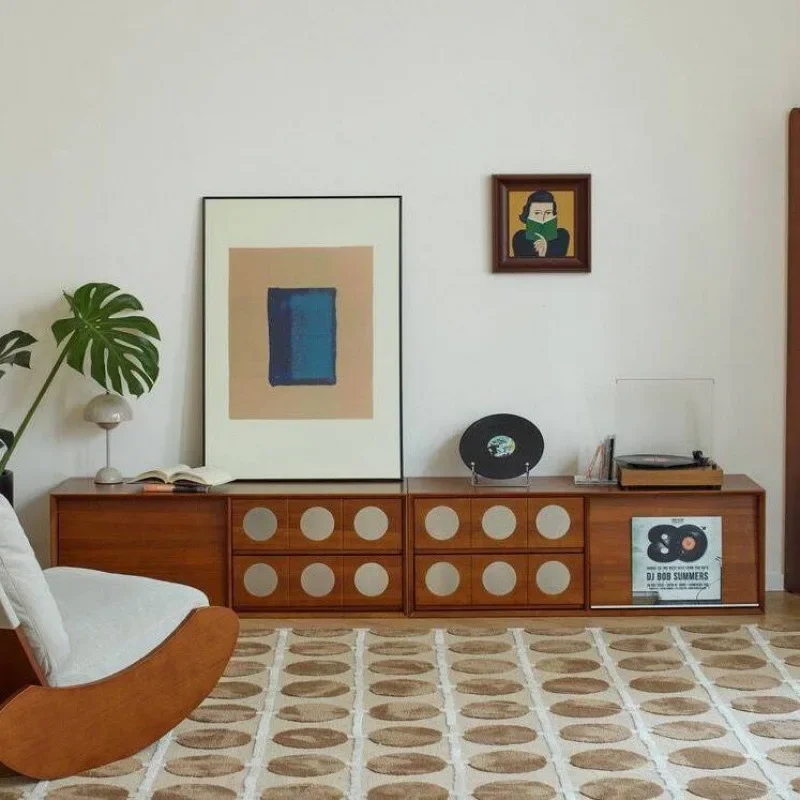 Nordic solid wood TV floor cabinet, free combination solid wood module card door storage cabinet