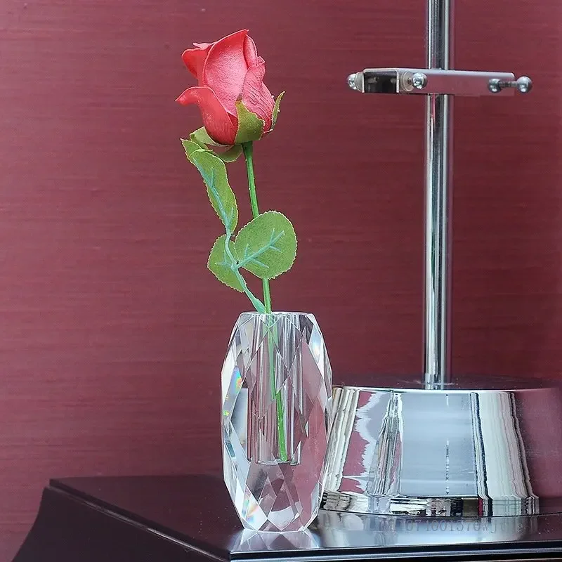 Transparent Crystal Glass Small Vase Hydroponic Flower Arrangement, Household, Living Room, Bedroom, Office Decor, European, 1Pc