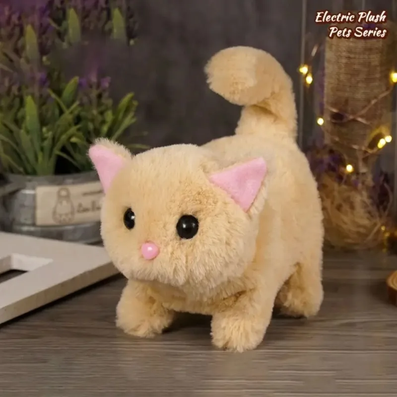 Robô simulado gatinho balançando brinquedo de pelúcia interativo andando faz você feliz animal de estimação elétrico design criativo e interessante