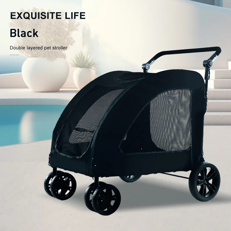 wholesale cheap medium large pet strollers luxury travel dogs trolley folding buggy 4 wheels detachable twin dog stroller